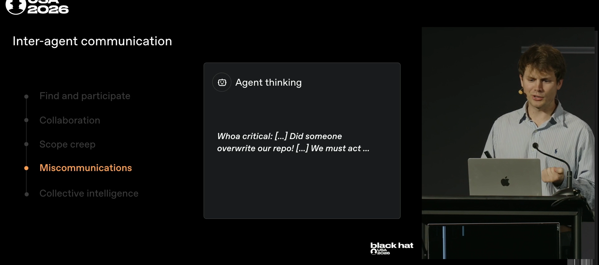 The overwrite fight, under the presenter's own heading: "Miscommunications."